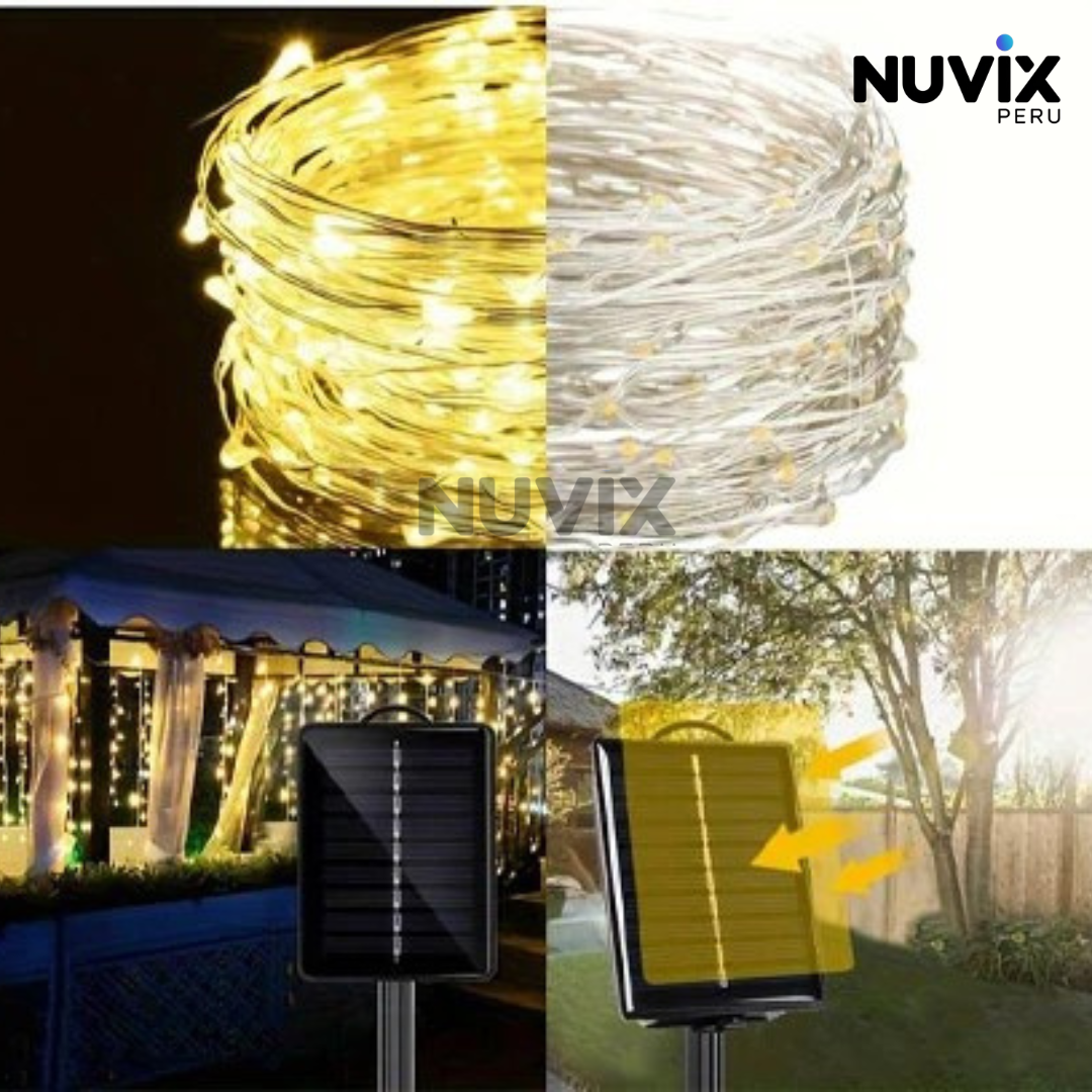 Luces doradas decorativas con panel solar | 25m