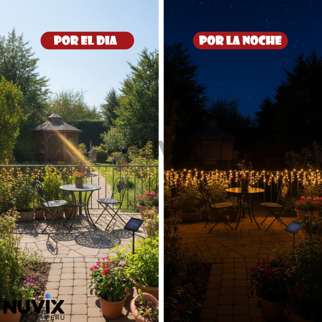 Luces doradas decorativas con panel solar | 25m